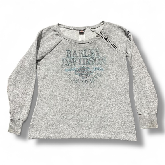 Harley-Davidson Women’s Bar & Shield Rib-Knit Zip Sweatshirt — Gray (Size Medium - Picture 1 of 9